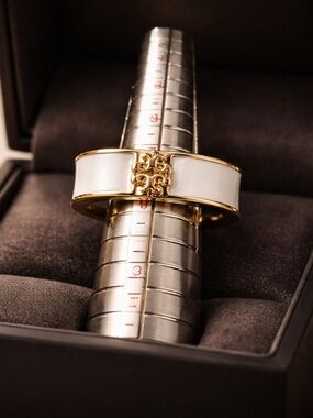 Tory Burch White Enamel and Gold Logo Ring